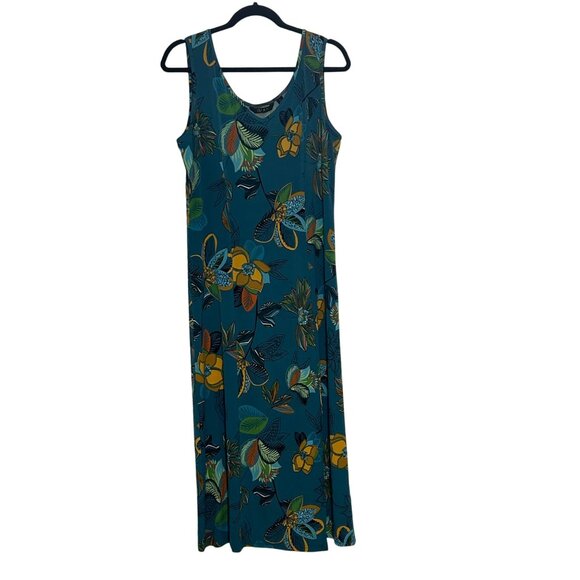 Floral Teal Two-Piece Dress with Long Sleeve Top By Iman Size L #D-6-6-0 - Picture 8 of 15
